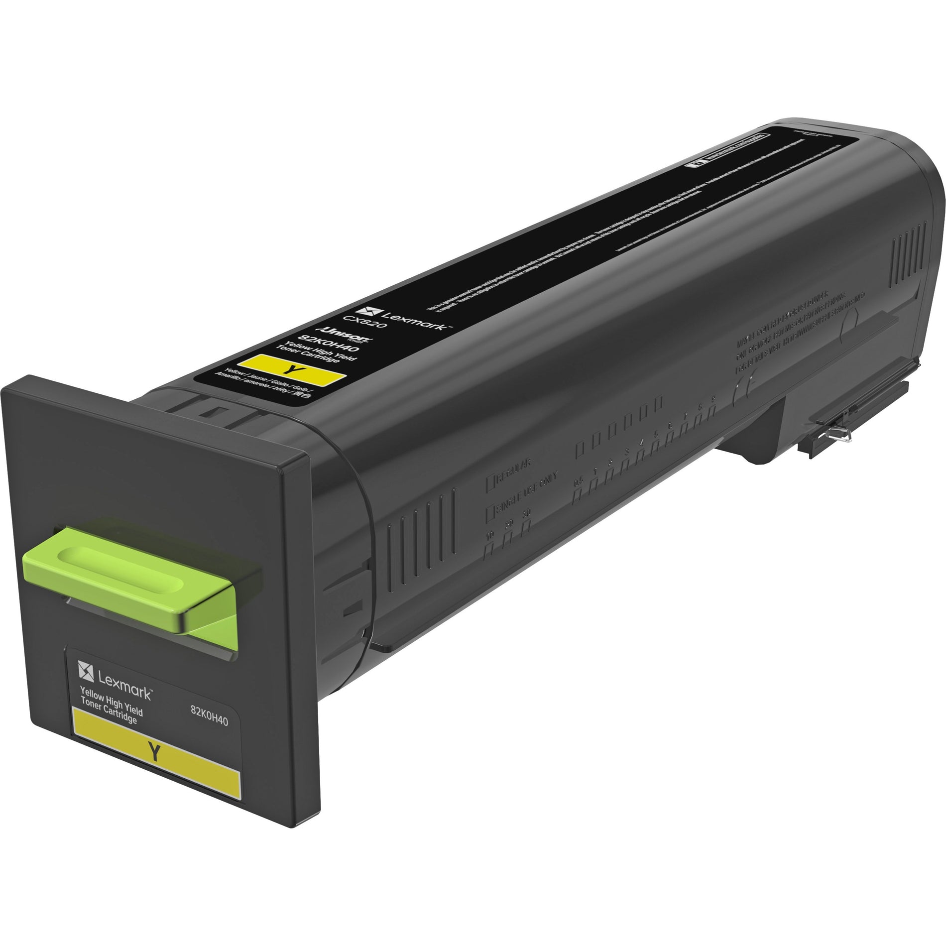 Lexmark 82K0H40 high-yield yellow toner cartridge with green release lever and black casing-alternate-image1