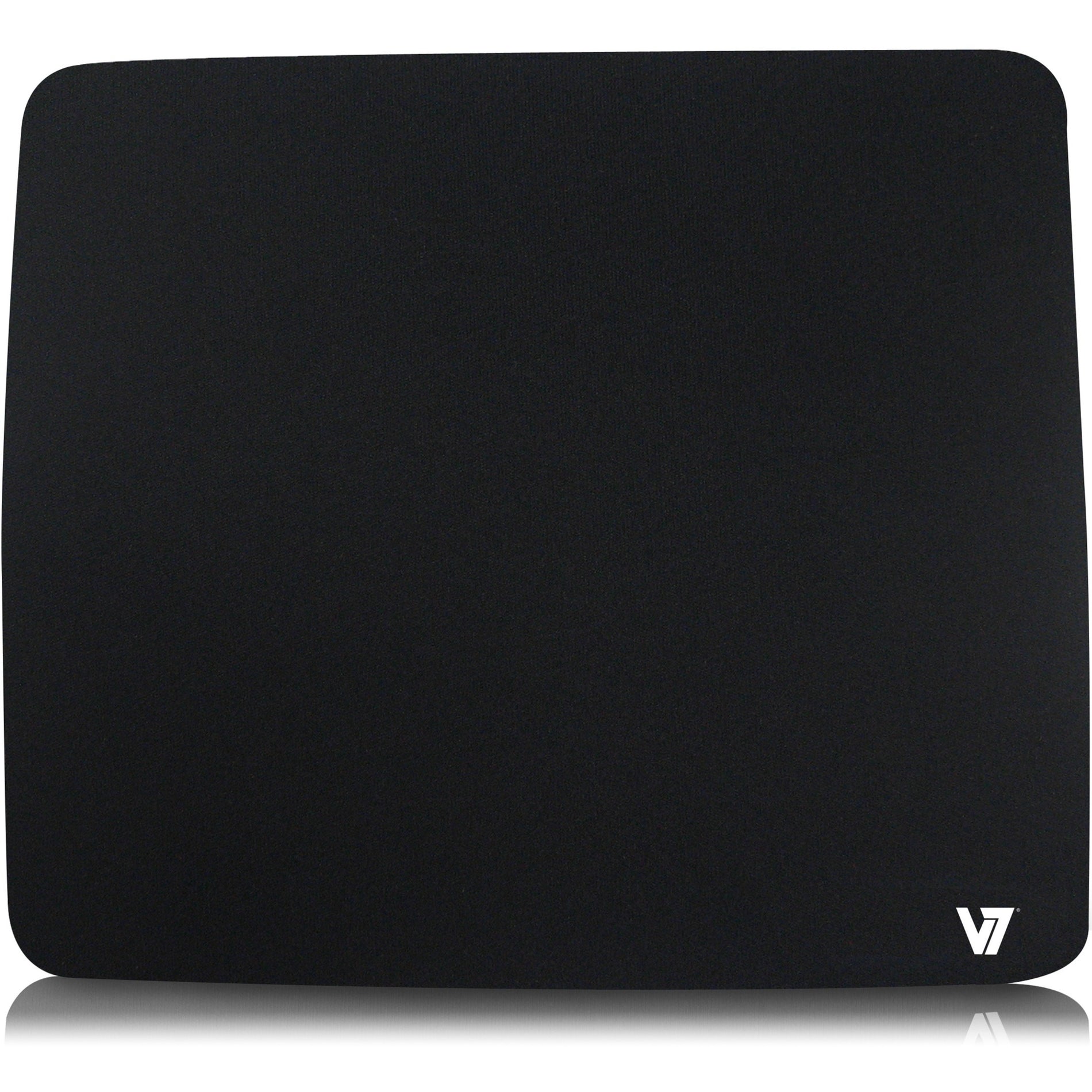 V7 black mousepad with textured surface and white V7 logo in corner, showing non-slip rubber backing-alternate-image1