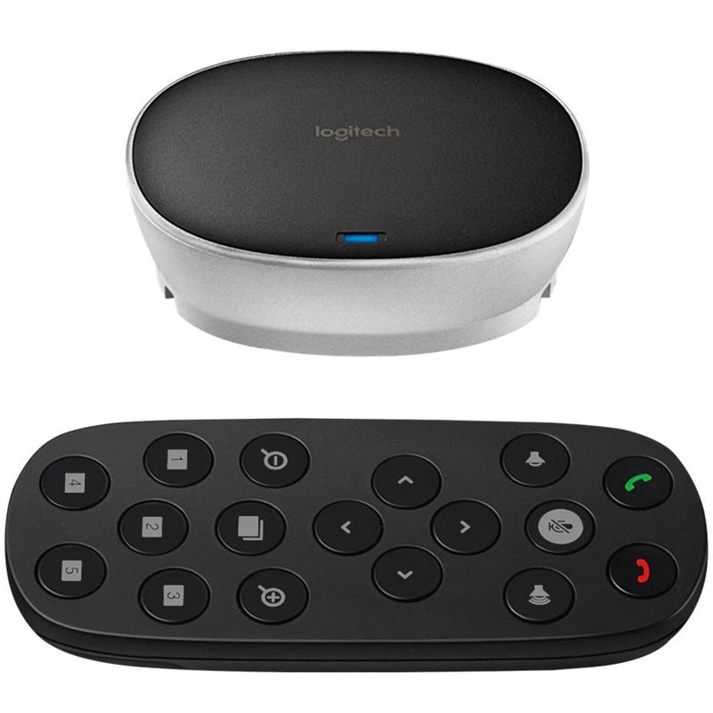 Logitech GROUP remote control and connection hub with detailed button layout