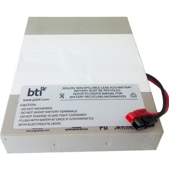 BTI RBC62-1U-BTI sealed lead acid battery pack showing safety labels and red/black power connector-alternate-image1