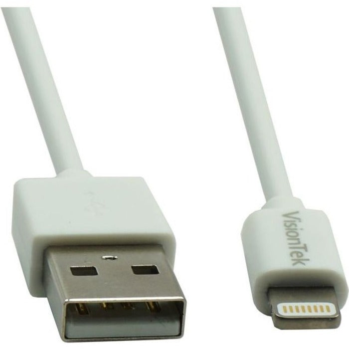 Close-up view of VisionTek Lightning and USB-A connector ends showing quality construction