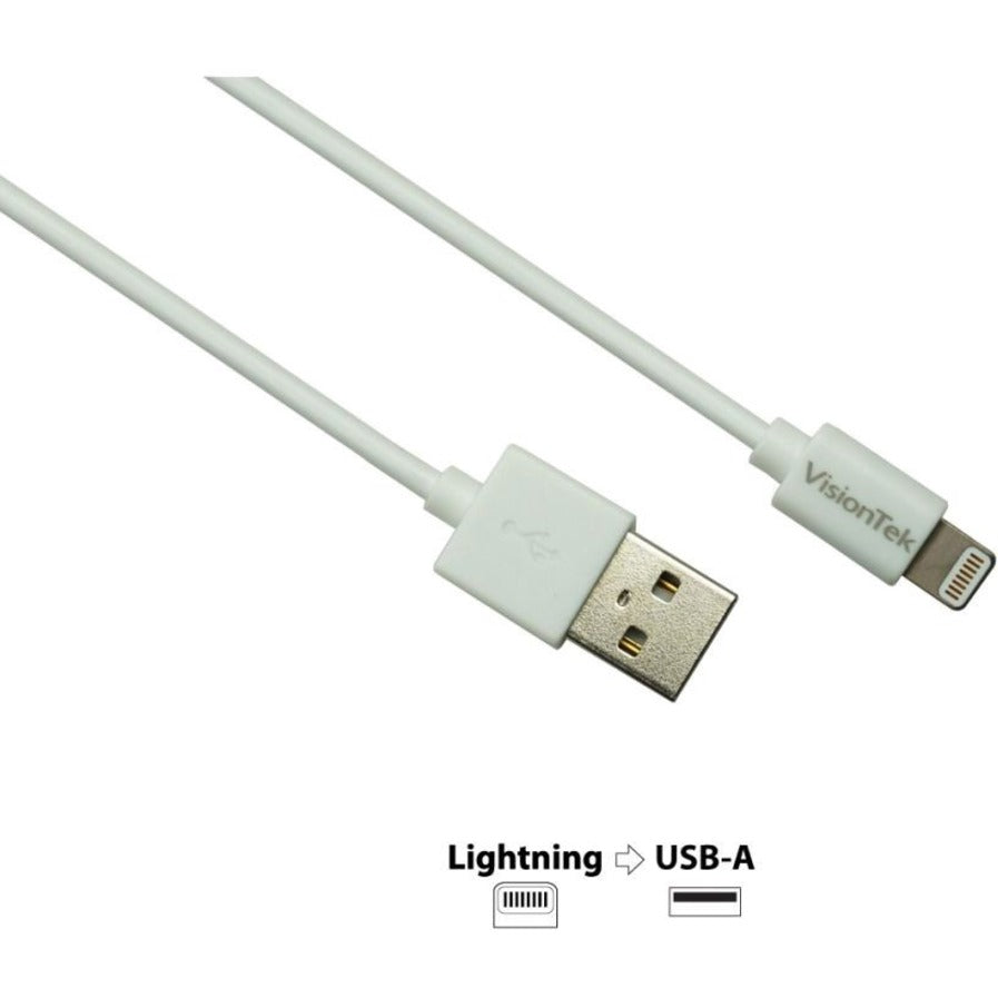 VisionTek 900863 Lightning to USB White 2 Meter MFI Cable, Compatible with iPhone 12, 11, X, SE, 8, 7, 6, 5, 4, iPod, iPad, AirPods