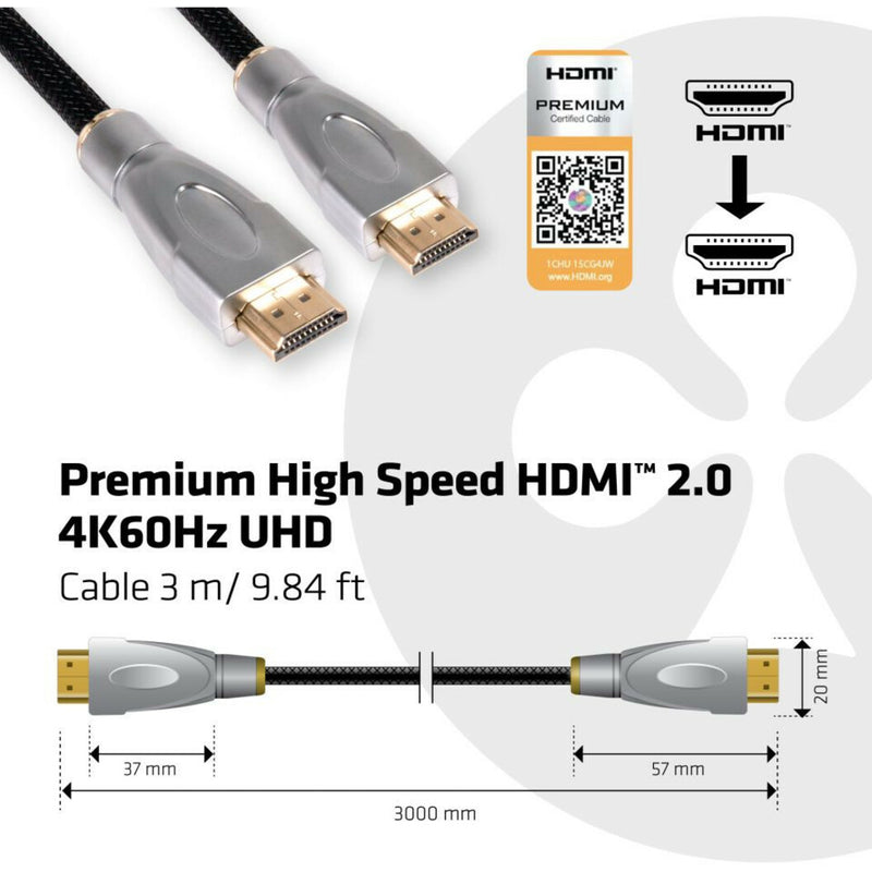 Technical diagram showing HDMI cable dimensions and specifications