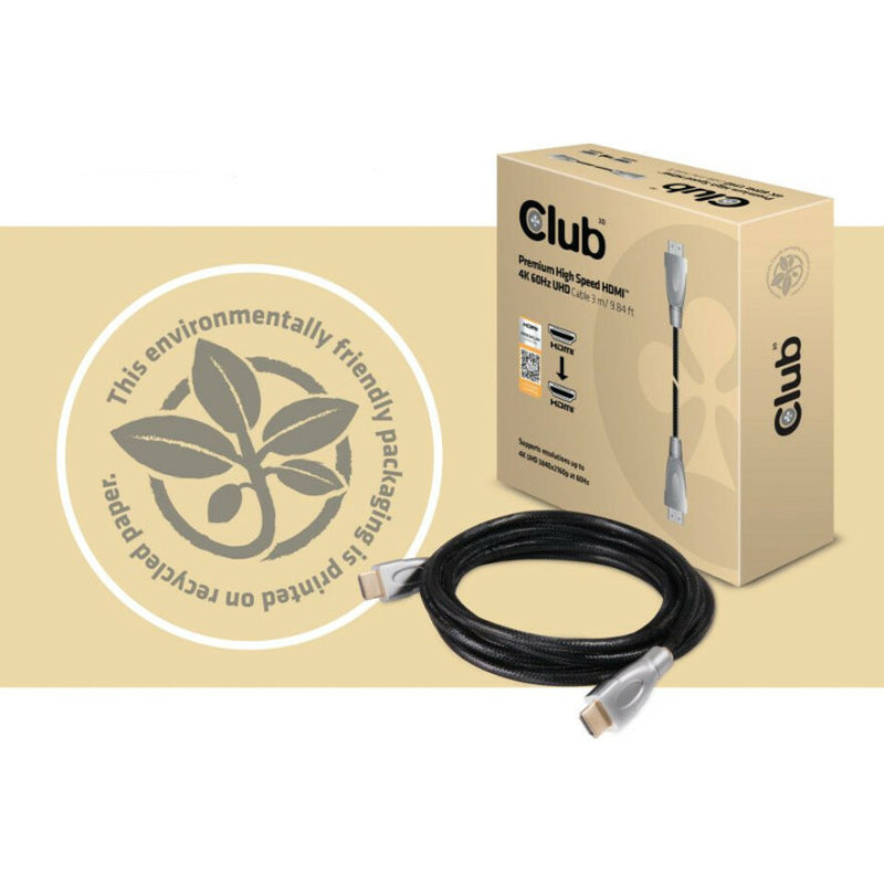 Club 3D HDMI cable package with environmental certification emblem