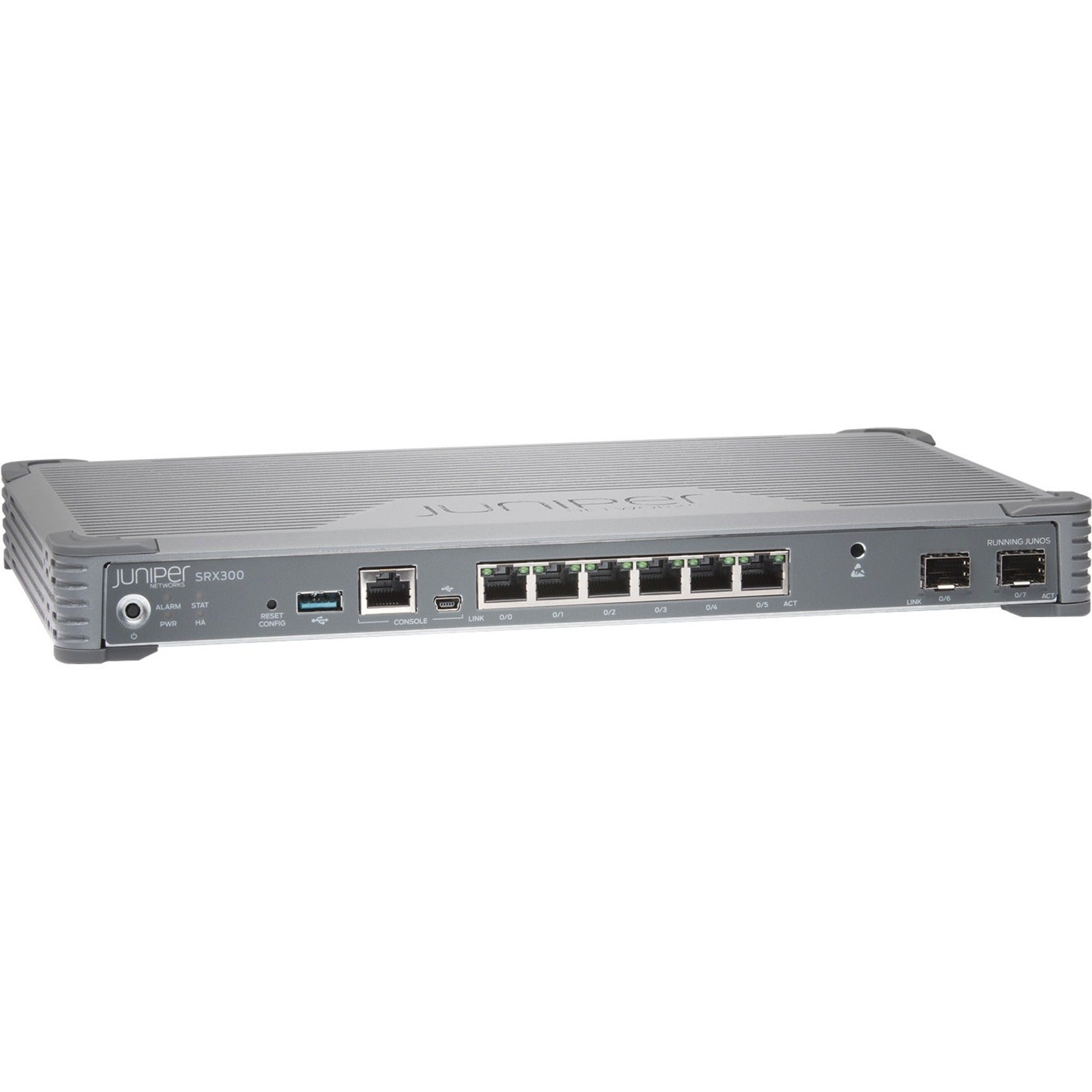 Elevated angle view of Juniper SRX300 security appliance highlighting overall design-alternate-image3