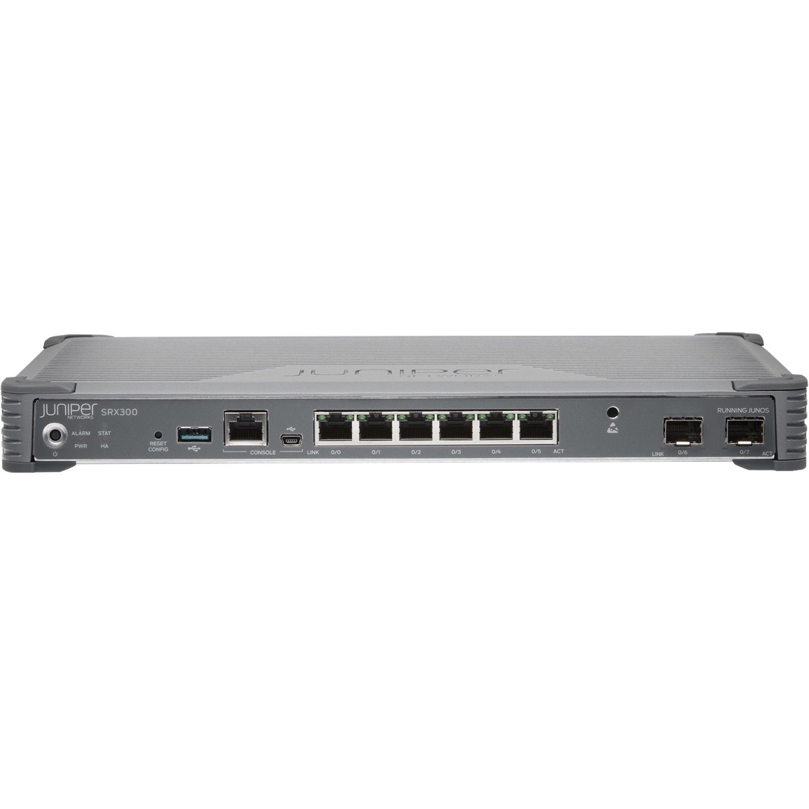 Angled view of Juniper SRX300 showing port layout and chassis design-alternate-image2