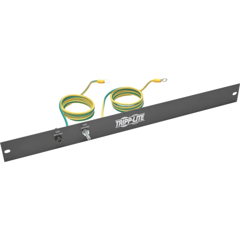 Tripp Lite SmartRack 1U ESD Grounding Panel with dual grounding points and yellow-green ground wires