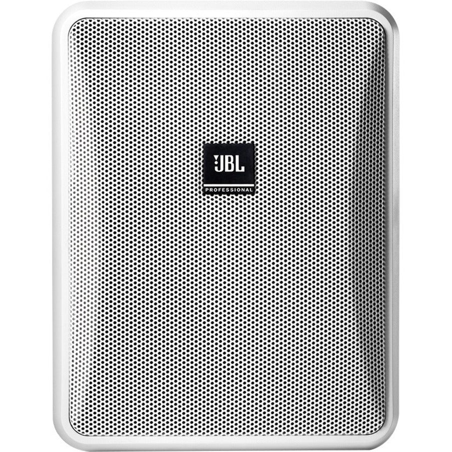 Front view of JBL Control 25-1 professional speaker in white finish with perforated grille and JBL logo-alternate-image1