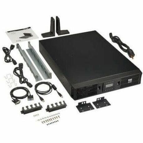 Complete package contents of Tripp Lite SUINT2200LCD2U UPS including mounting hardware and cables