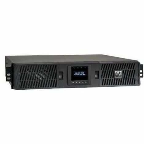 Front view of Tripp Lite SUINT2200LCD2U rack-mount UPS showing LCD display and ventilation grilles