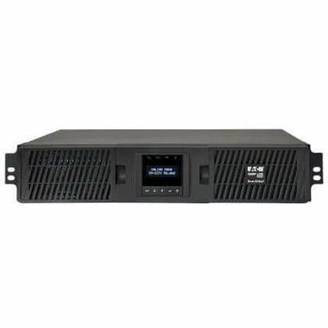 Side angle view of Tripp Lite SUINT2200LCD2U UPS showing cooling vents and display panel