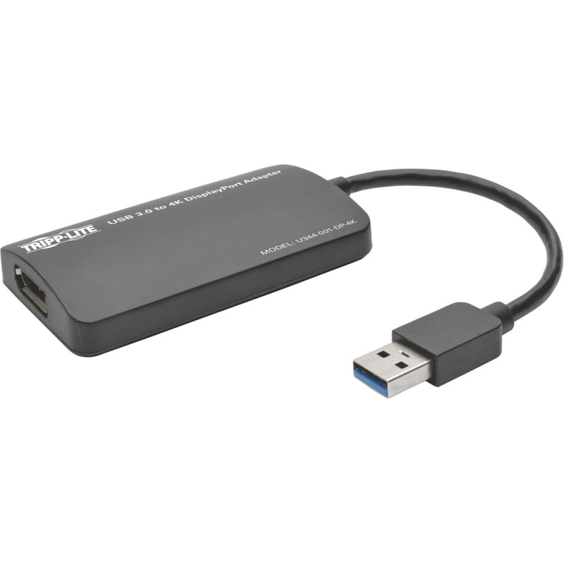 Tripp Lite USB 3.0 to DisplayPort adapter showing the device profile and connection ports