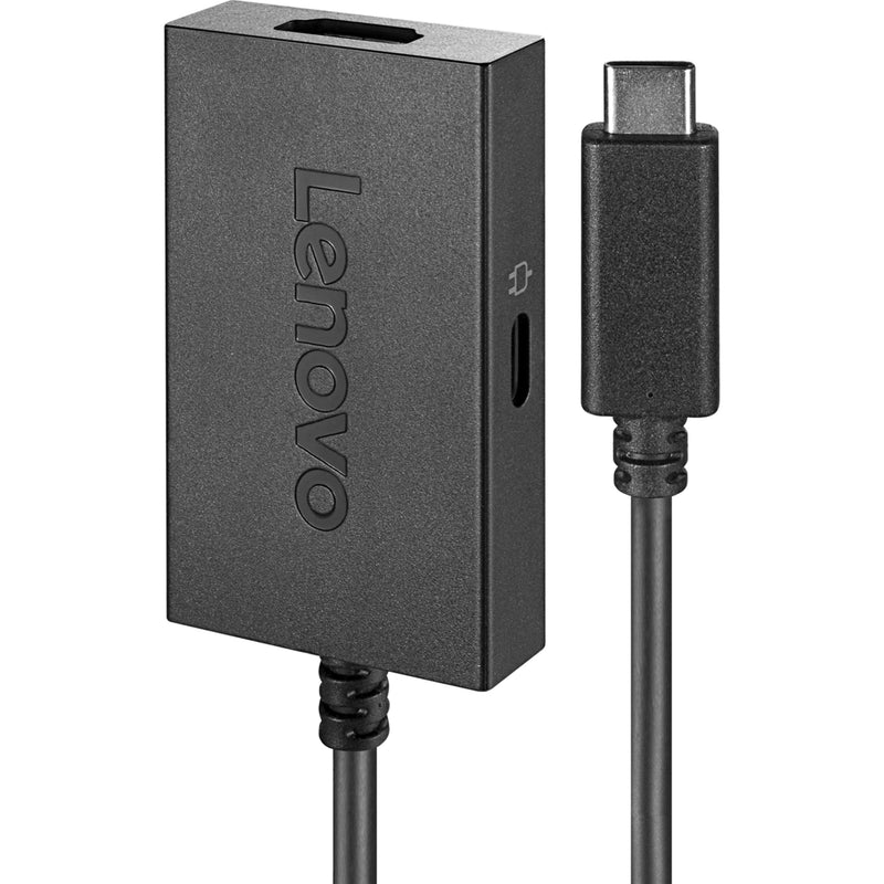 Side view of Lenovo USB-C to HDMI adapter showing branded housing and cable connection