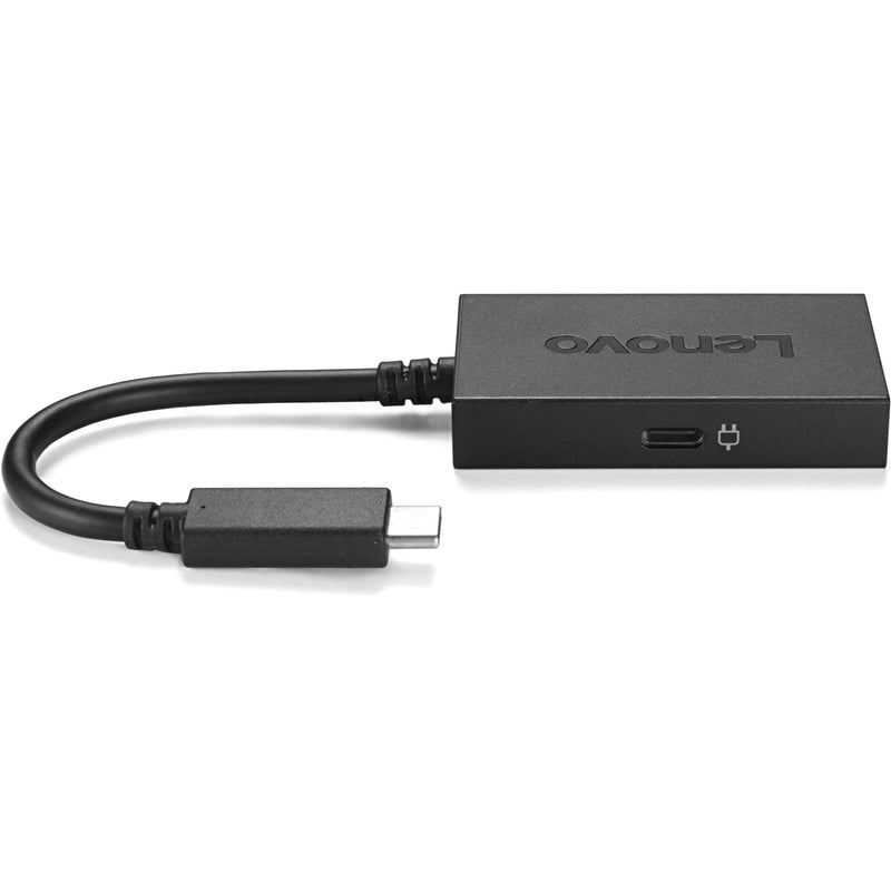 Profile view of Lenovo USB-C to HDMI adapter showing power delivery port and HDMI output