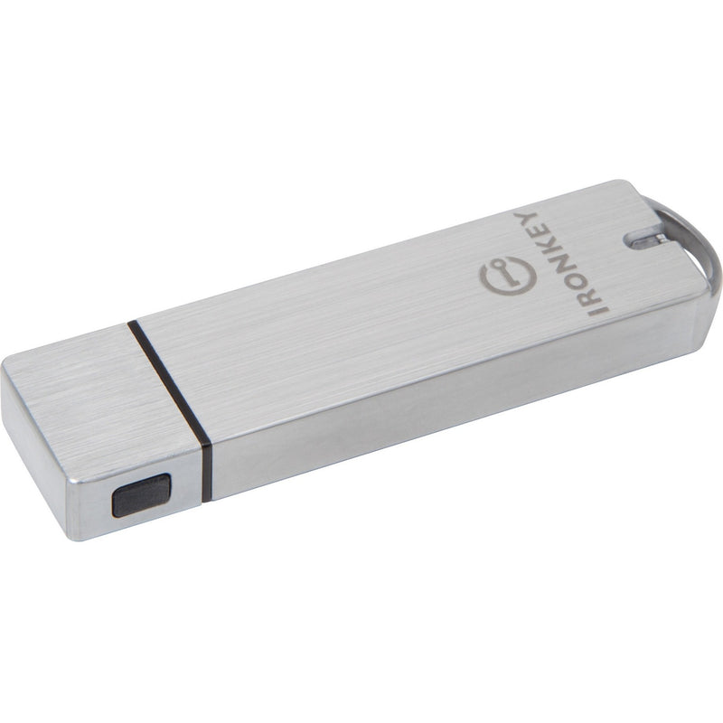 IronKey S1000 encrypted USB flash drive with brushed aluminum finish and black accent line