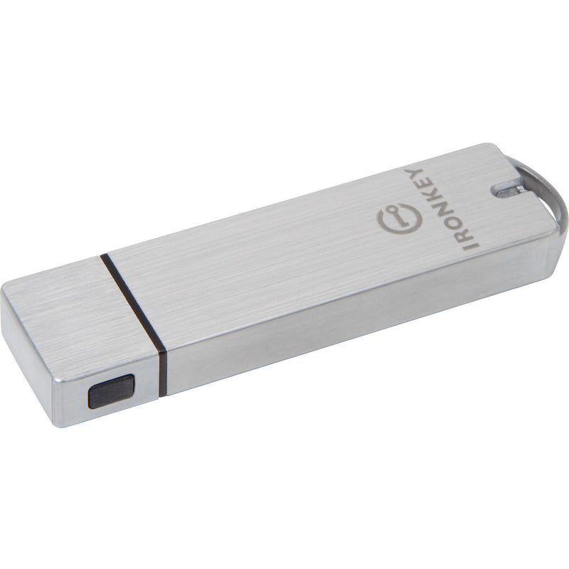 IronKey S1000 encrypted USB flash drive in brushed aluminum finish with side view