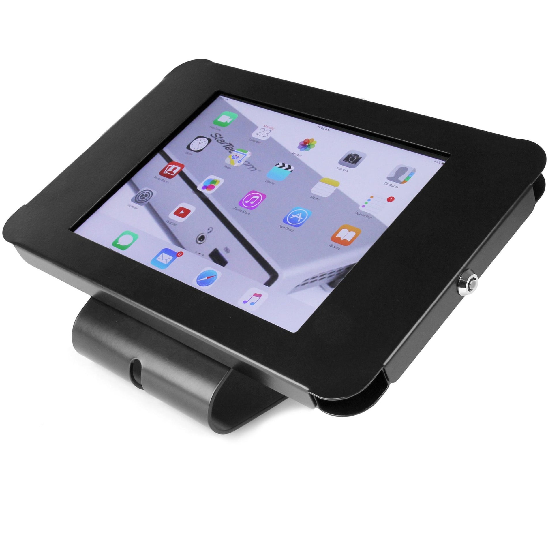 Angled view of tablet enclosure showing tilt mechanism and iPad display-alternate-image4