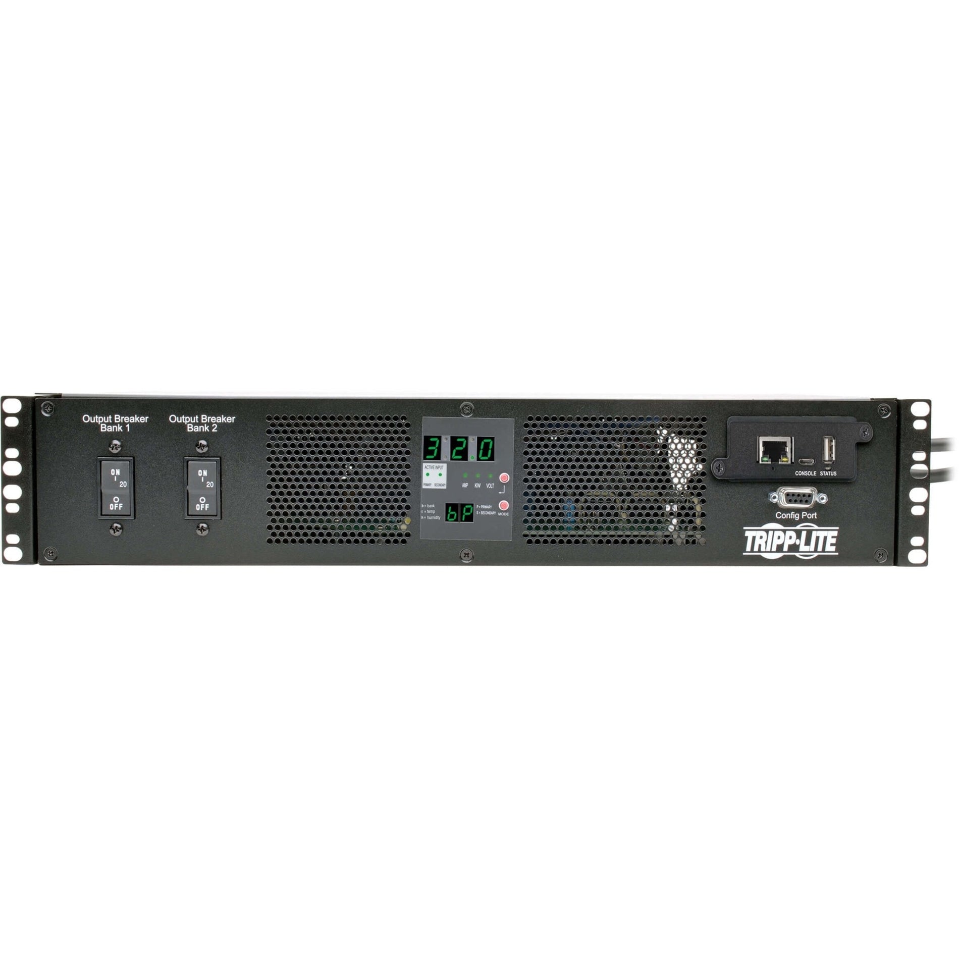 Side angle view of Tripp Lite PDU showing network ports and ventilation system-alternate-image2