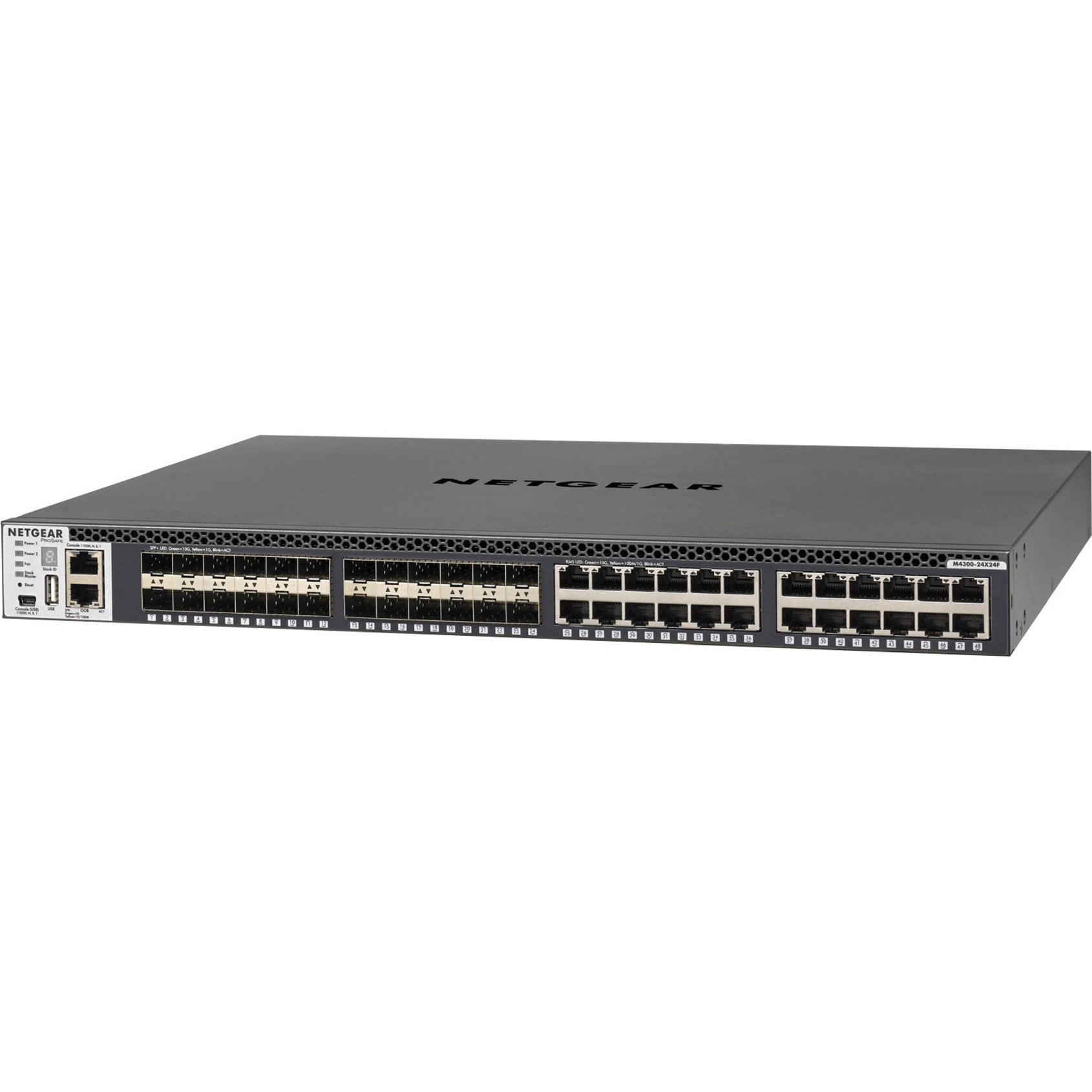 Netgear XSM4348S-100NES M4300-24X24F ProSafe Stackable Managed Switch met 48x10G inclusief 24x10GBASE-T en 24xSFP+ Layer 3 10GBase-T 10GBase-X 1U Rack