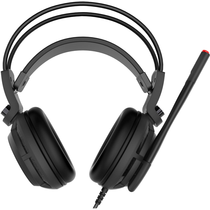 Front view of MSI DS502 gaming headset showing dual headband design and ear cup structure