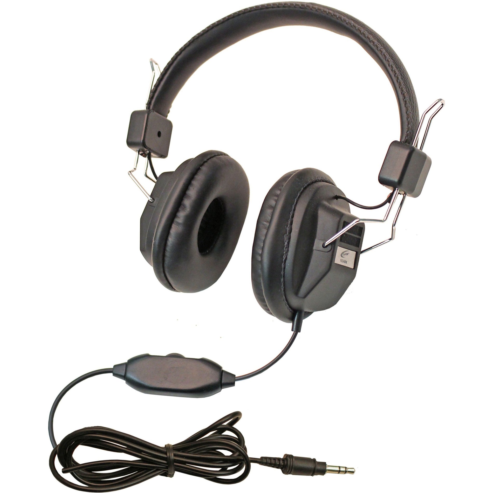 Black Califone 1534BK over-ear headphones with padded headband, cushioned ear cups, and attached audio cable with 3.5mm connector-alternate-image1