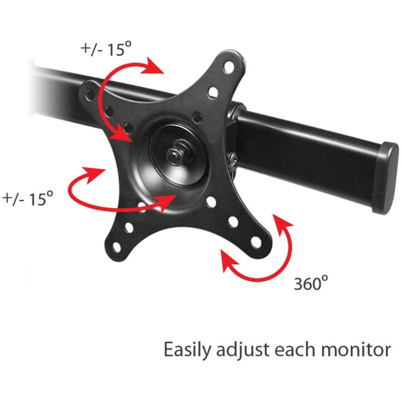 Monitor mount adjustment angles showing 360-degree rotation and 15-degree tilt range