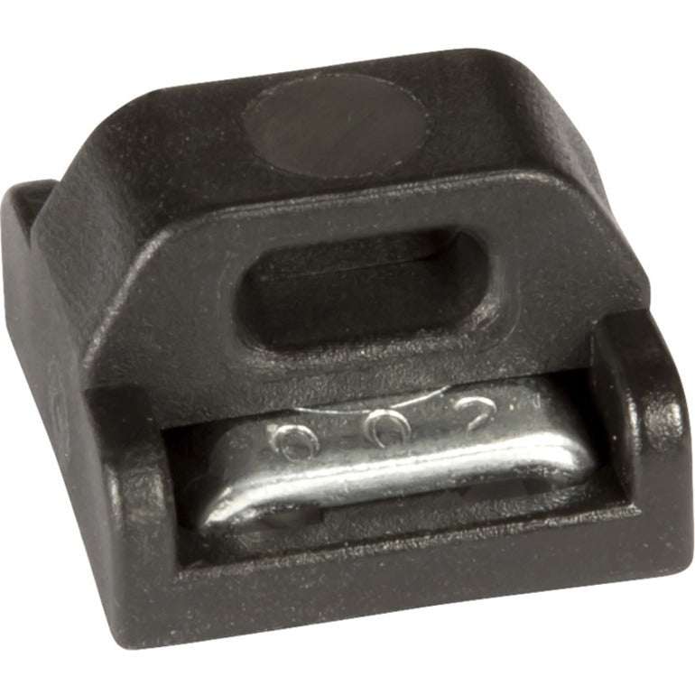 Close-up view of MAG DADDY Mini Magnetic Cable Tie Mount showing black housing and cable securing slot with magnetic base