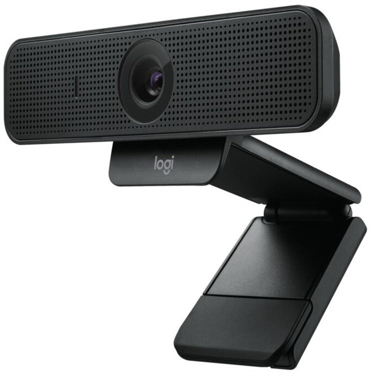 Logitech C925e webcam front view showing HD camera lens and perforated speaker grille design