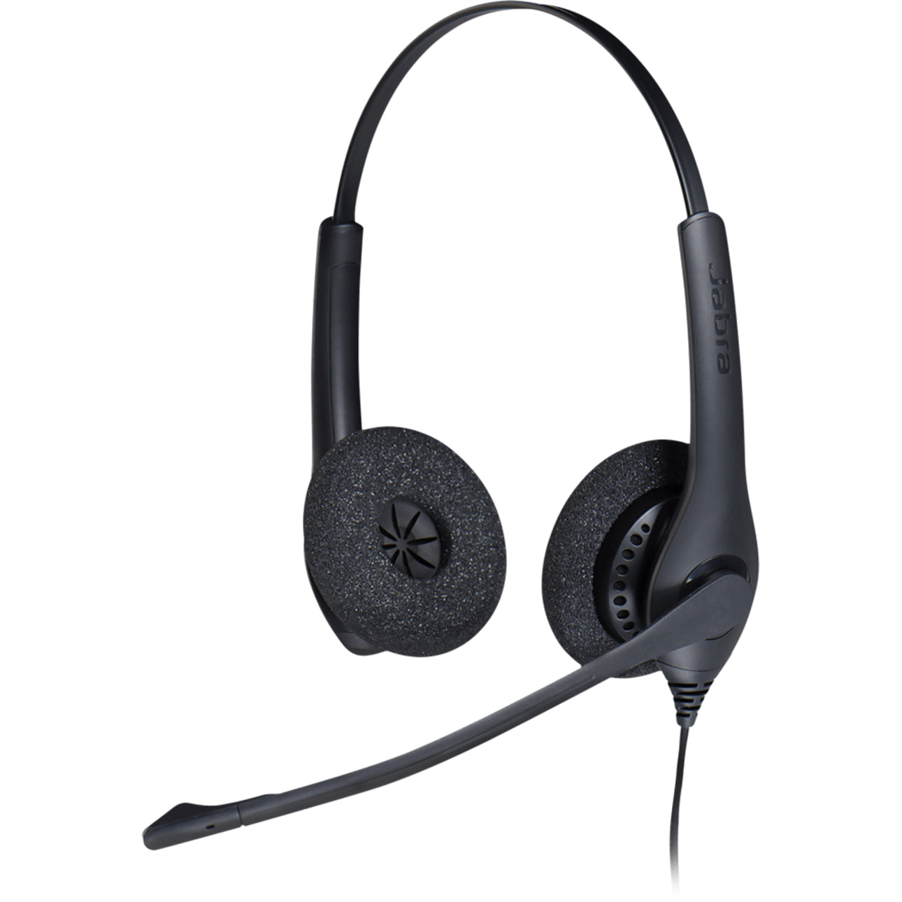 Three-quarter view of Jabra BIZ 1500 stereo headset showing microphone positioning-alternate-image3