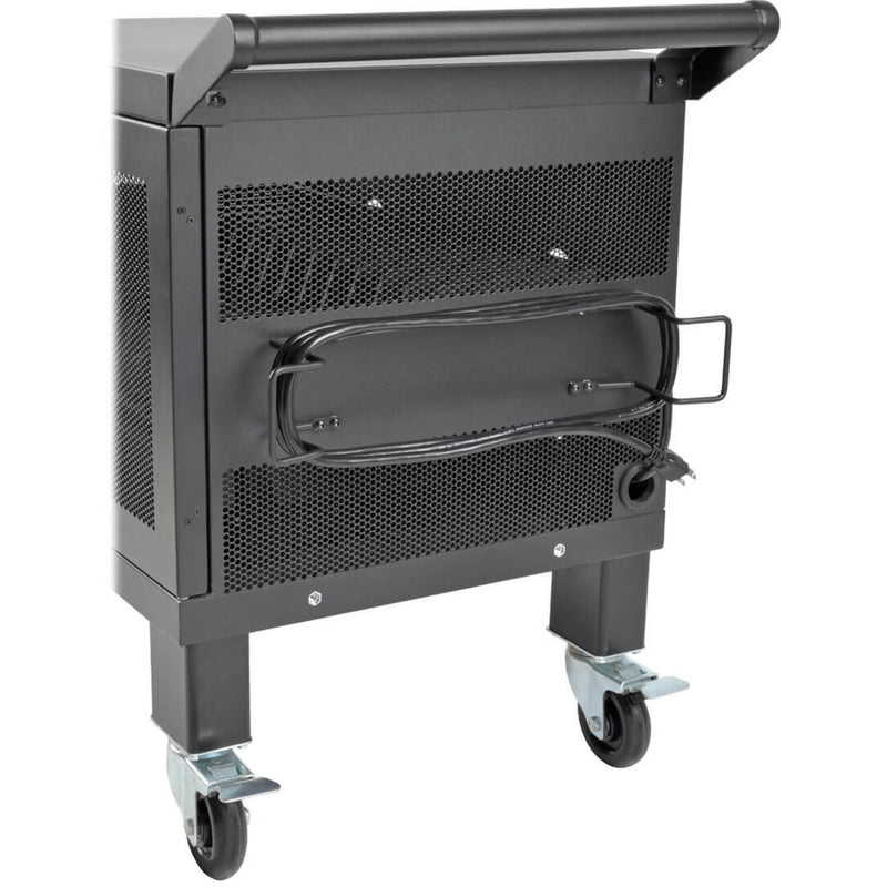 Side view of Tripp Lite charging cart showing cable management system and ventilation