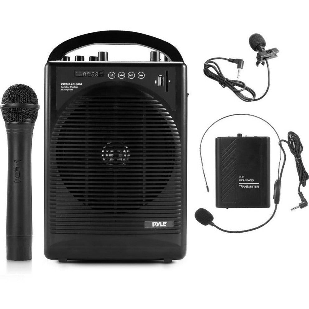 Pyle PWMA1216BM Public Address System, 60W Bluetooth Portable Speaker with Wireless Microphone [Discontinued]