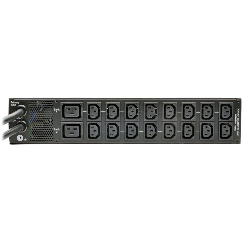 Rear view of PDU showing multiple power outlets and input connections