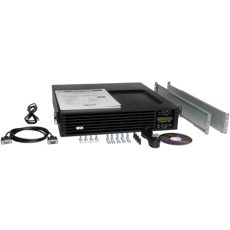 Complete package contents of Tripp Lite SU1500RTXLCDN including mounting hardware and accessories