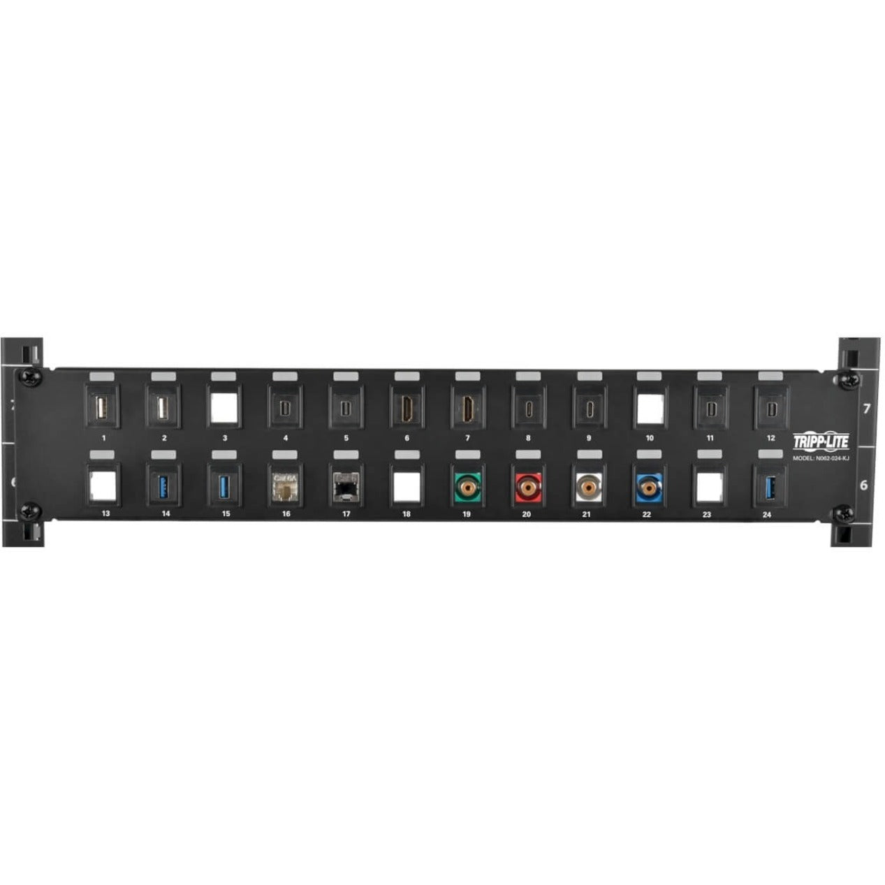 Tripp Lite N062-024-KJ Blank Patch Panel, 24-Port 2U Rack-Mount, Black, RoHS Certified