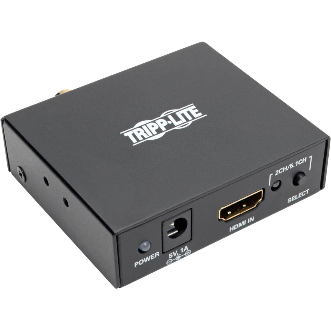 Front view of Tripp Lite HDMI Audio Extractor showing power input, HDMI input port, and audio selection controls-alternate-image1