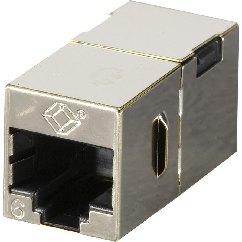 Black Box FM608 CAT6 shielded metal coupler with RJ-45 female ports and straight-pin configuration