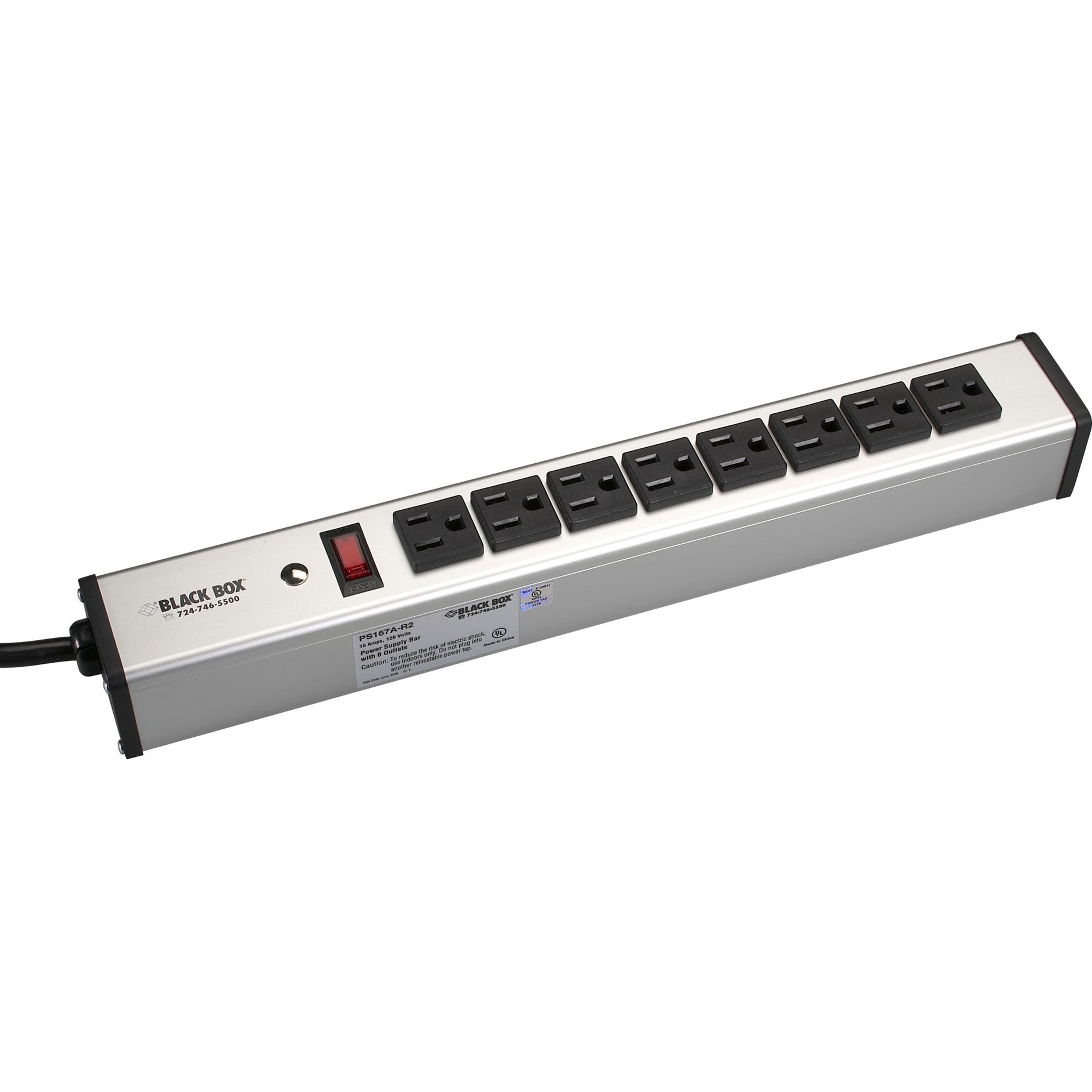 Black Box PS167A-R2 Power Strip - 8-Outlet, 15-ft. Cord, FCC Certified