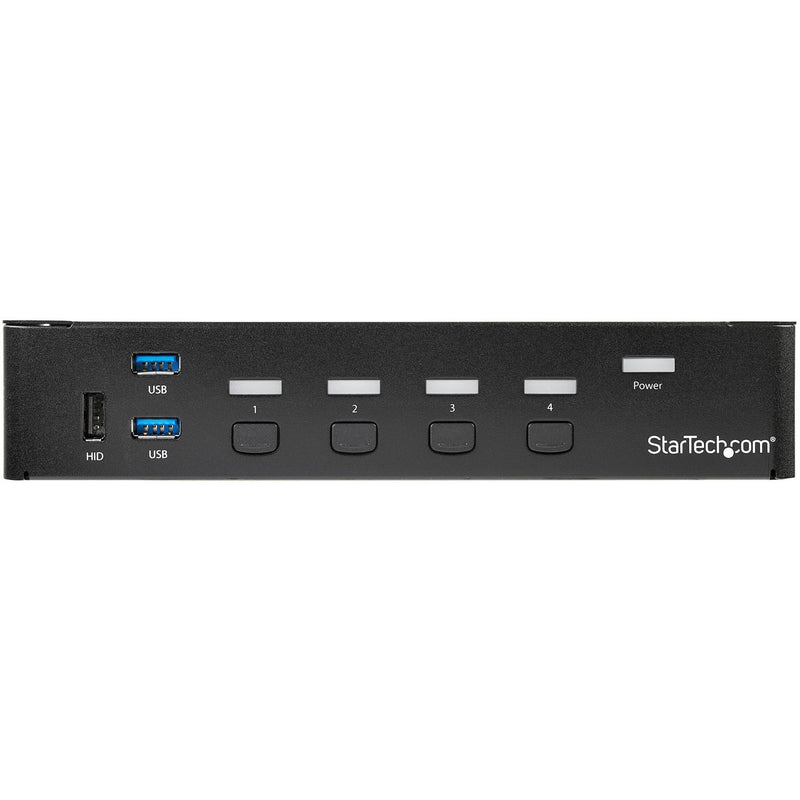 Top view of the KVM switch showing port layout and system indicators