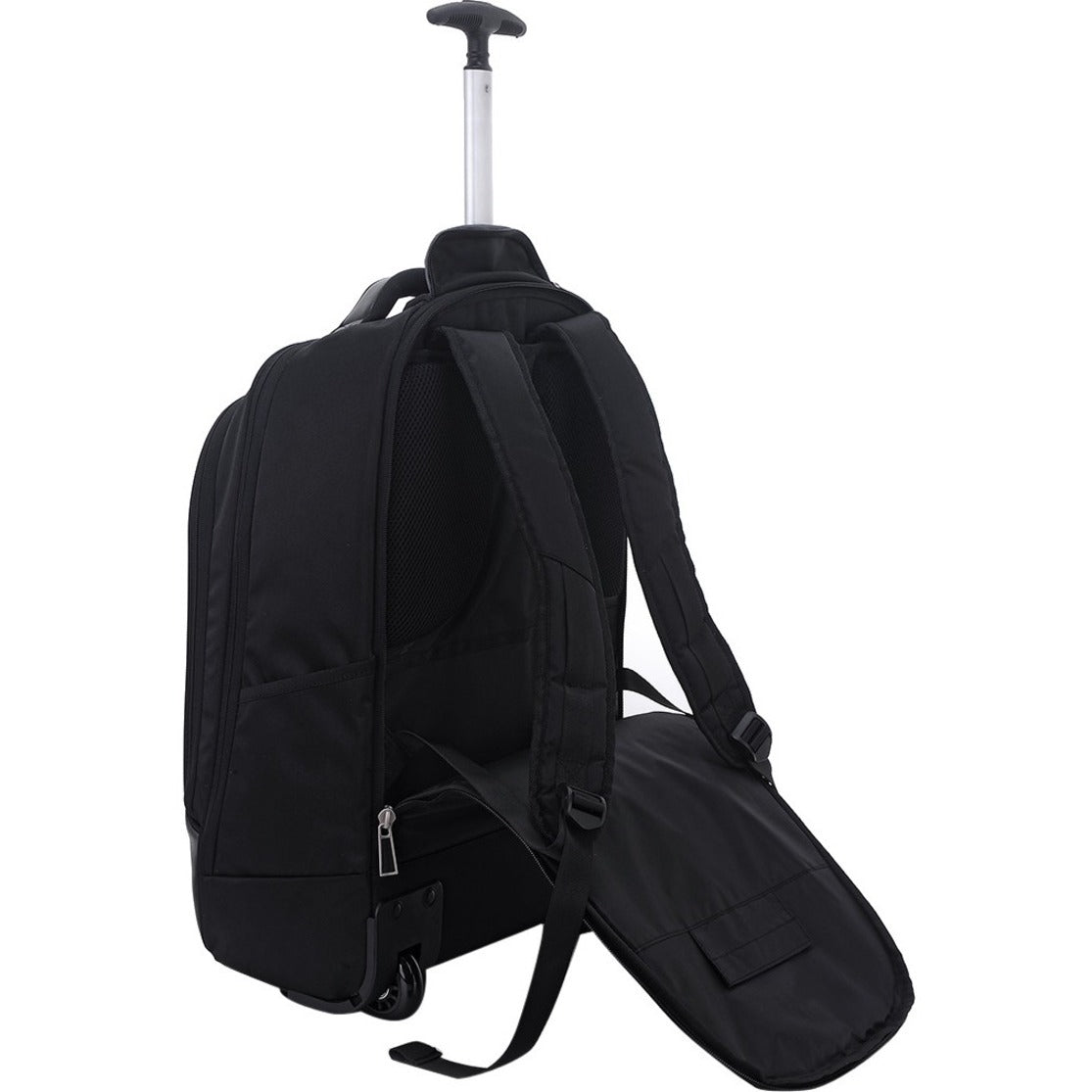 Rear view of ECO STYLE Tech Exec Rolling Backpack showing padded shoulder straps and wheels-alternate-image3