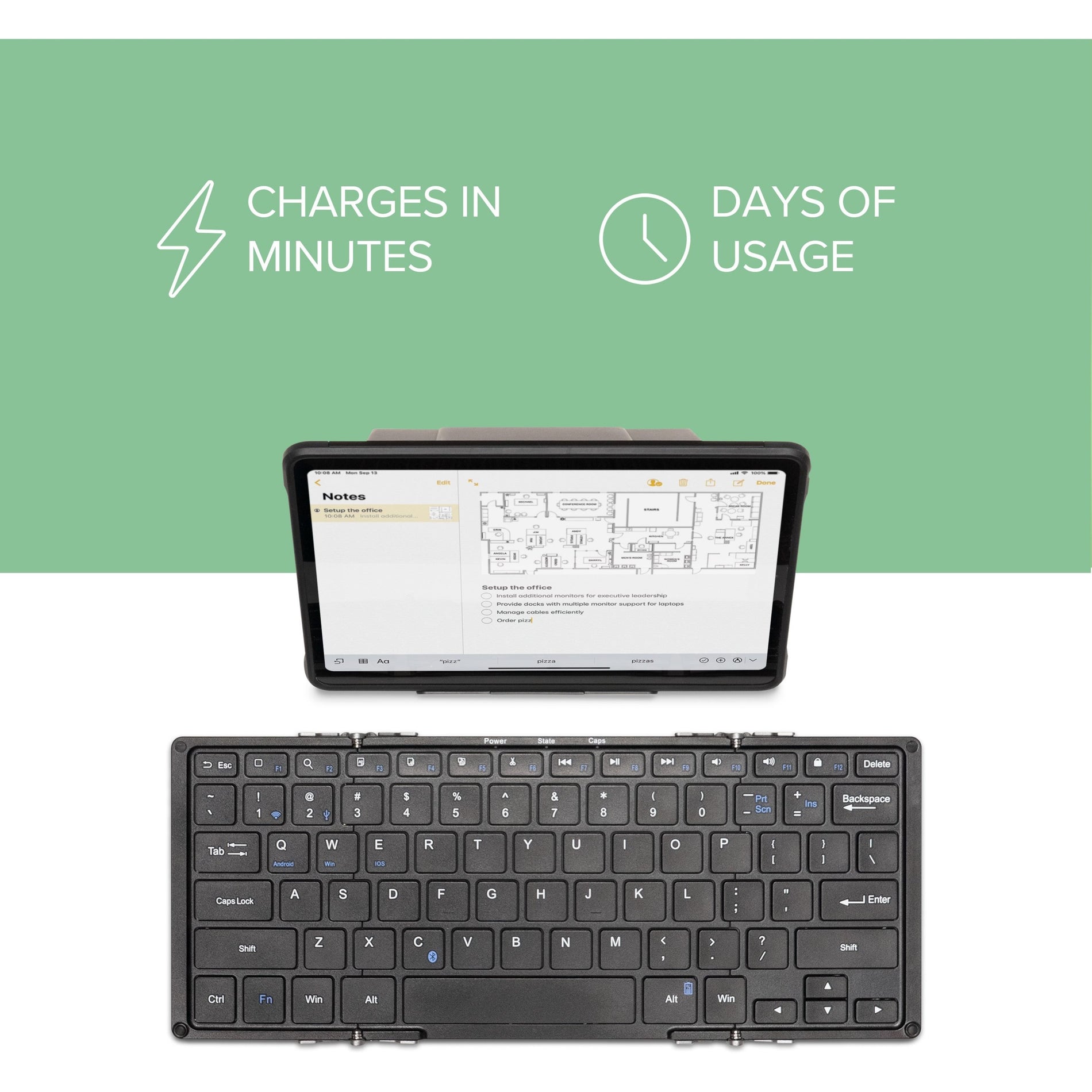 Plugable BT-KEY3XL Bluetooth Folding Keyboard XL Full Size with Protective Case, Portable Wireless Keyboard for Computer, Tablet, Smartphone