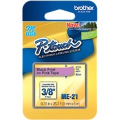 Brother ME21 P-Touch M Ruban Non-Laminé 3/8" Noir sur Rose 262 ft