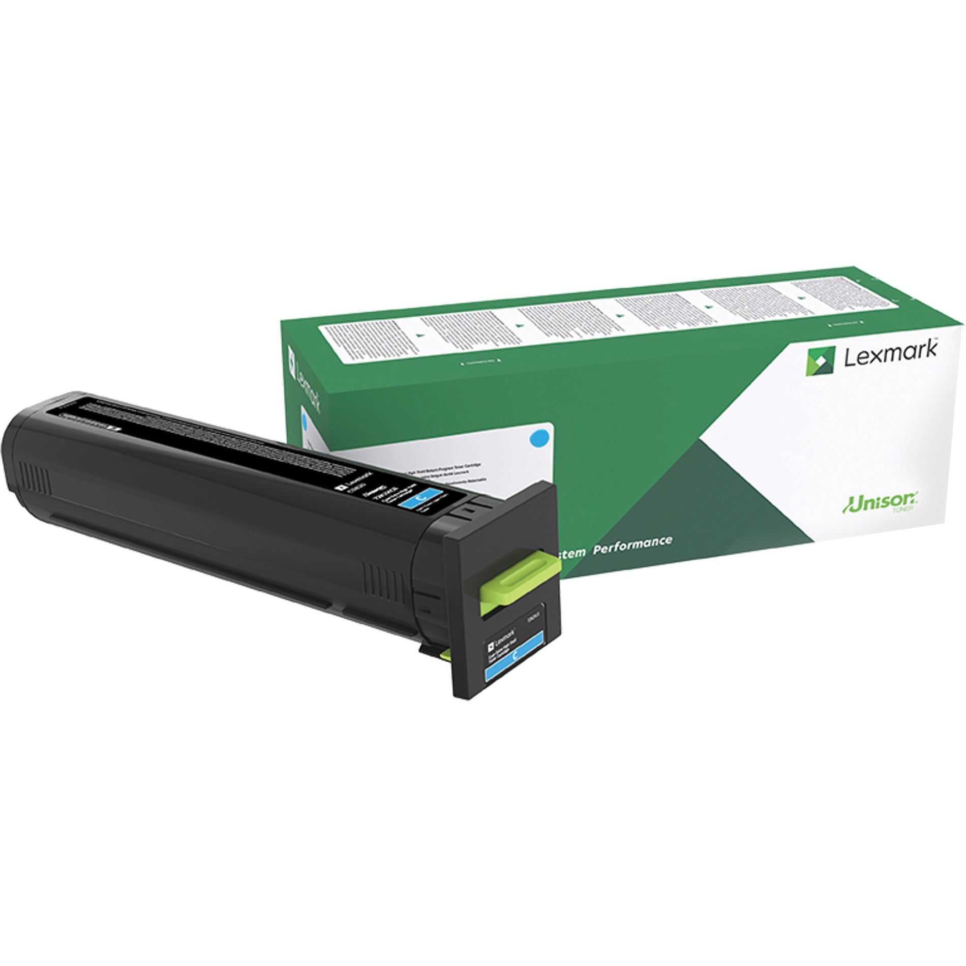 Lexmark 82K0HCG high-yield cyan toner cartridge with green packaging and black cartridge design-alternate-image1