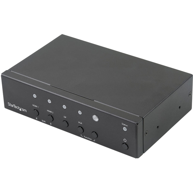 Front view of StarTech.com HDVGADP2HD multi-input converter switch showing control buttons and LED indicators