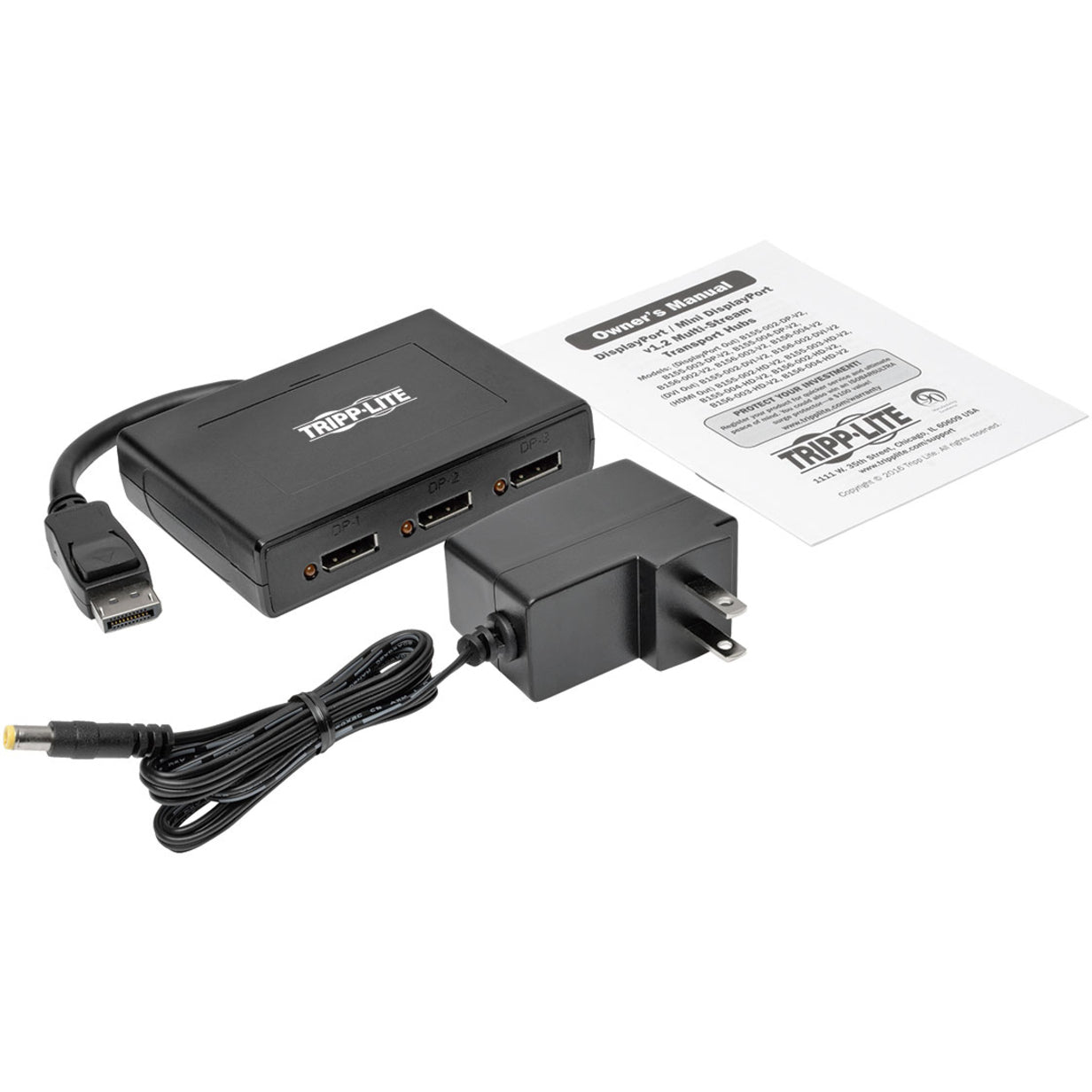 Tripp Lite B156-003-V2 3-포트 DisplayPort 1.2 멀티 스트림 트랜스포트 (MST) 허브 4K UHD 신호 분배기