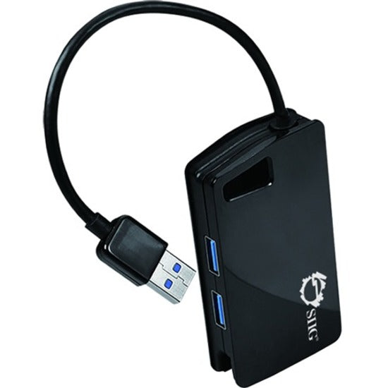 SIIG USB 3.0 4-port hub showing integrated cable design and dual USB ports