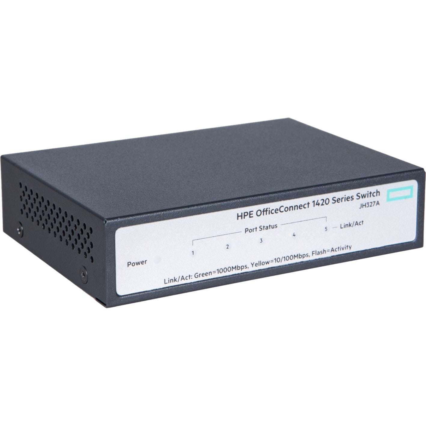 Angled view of HPE OfficeConnect 1420 5G Switch showing ventilation design and compact form factor-alternate-image2