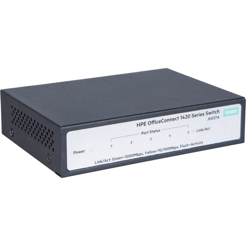 Angled view of HPE OfficeConnect 1420 5G Switch showing ventilation design and compact form factor