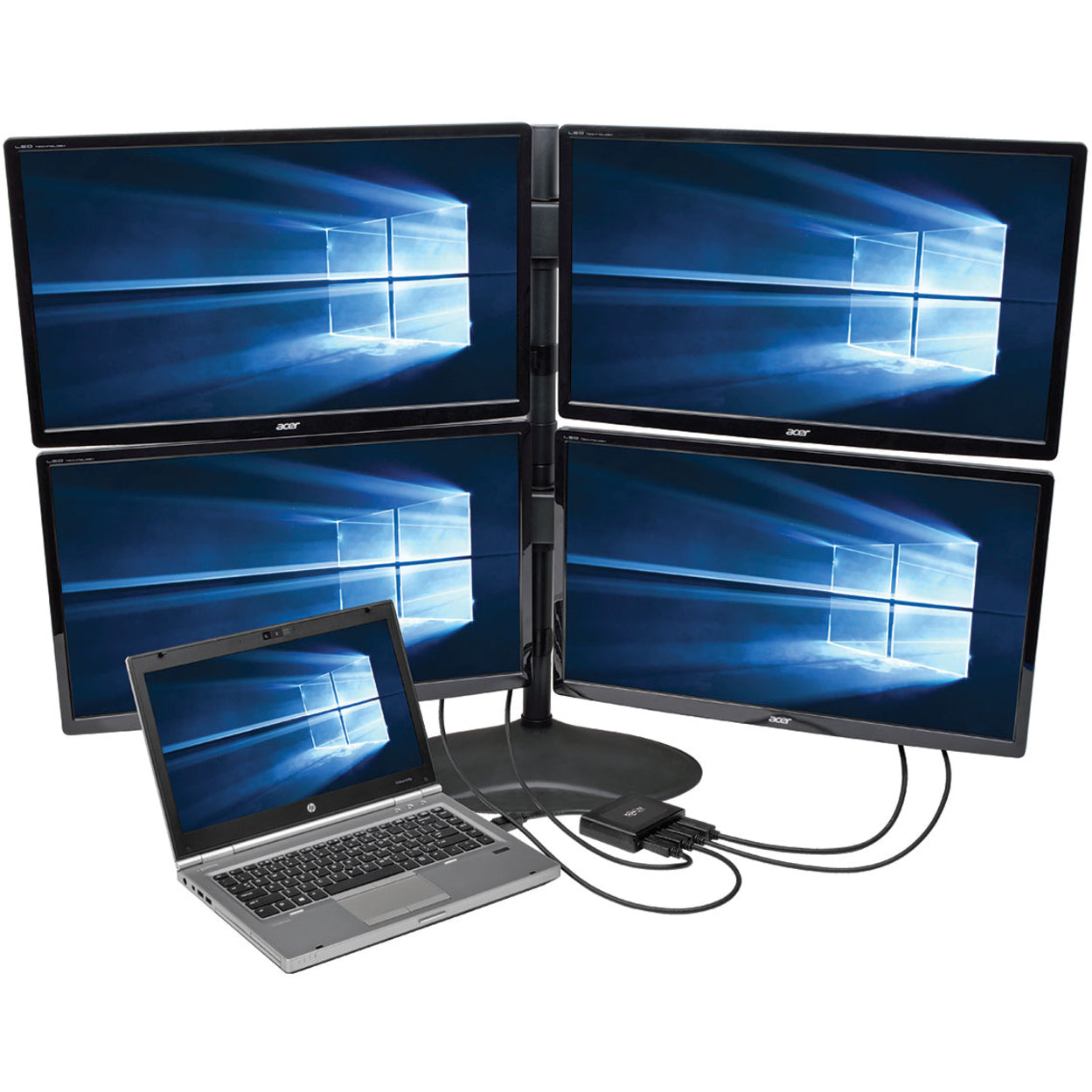 Four-monitor setup using Tripp Lite DisplayPort MST hub showing Windows desktop across multiple screens-alternate-image2