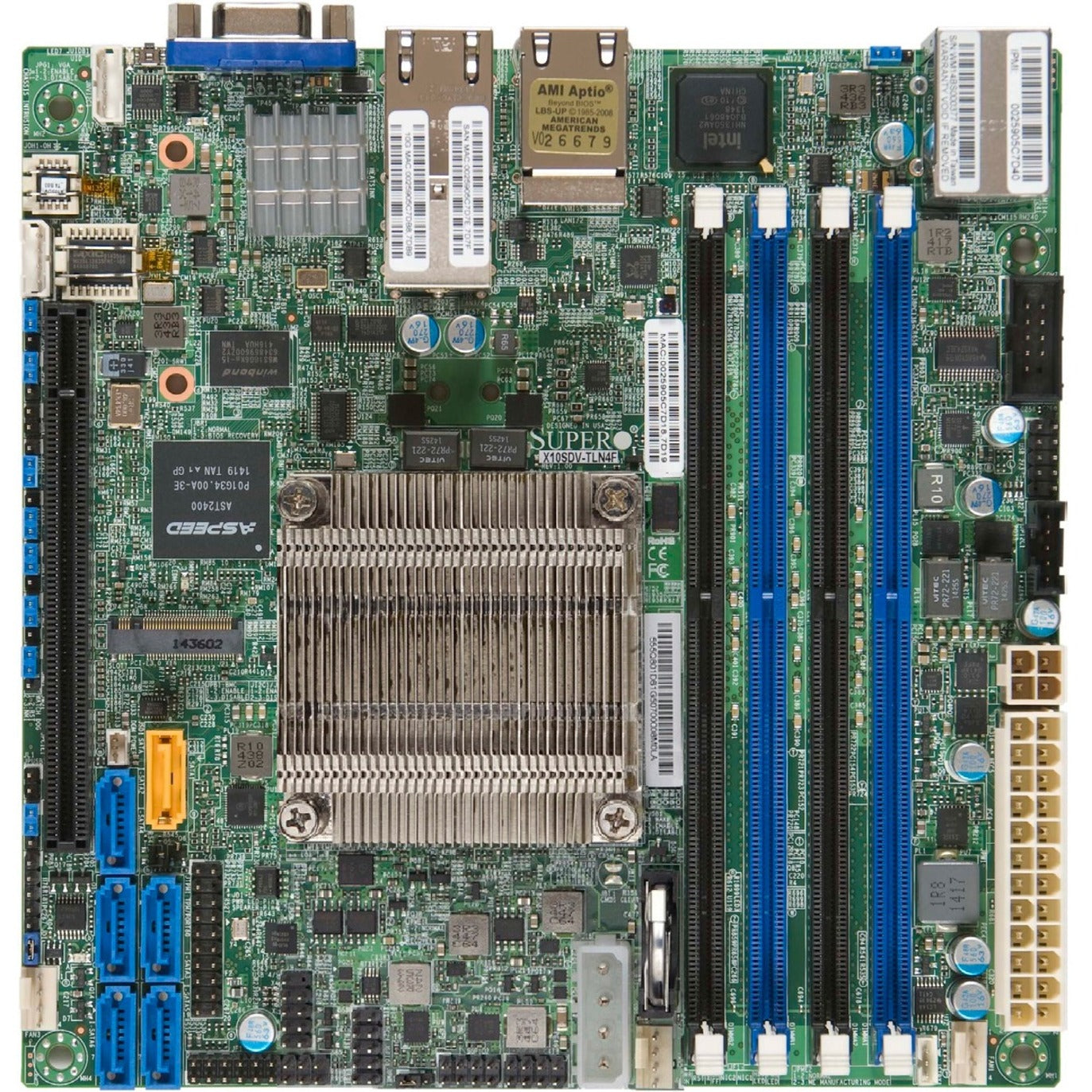 Supermicro MBD-X10SDV-12C-TLN4F-O X10SDV-12C-TLN4F Server Motherboard, 12-Core Xeon D-1557, 128GB DDR4, Mini ITX