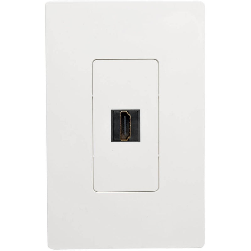 HDMI coupler installed in white wall plate showing clean integration